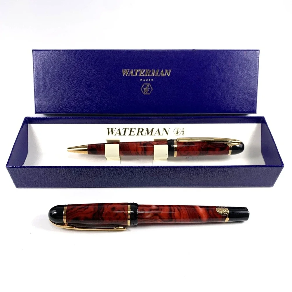 Waterman Phileas Red Marble Fountain Pen & Rollerball Set in Box‎ - Ink & Manual